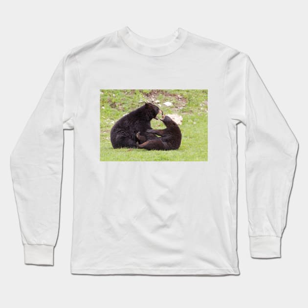 Black bears playing Long Sleeve T-Shirt by Jim Cumming